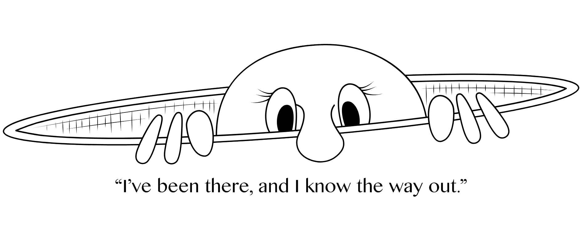 Cartoon character peeking over a fence, curious and cautious.
